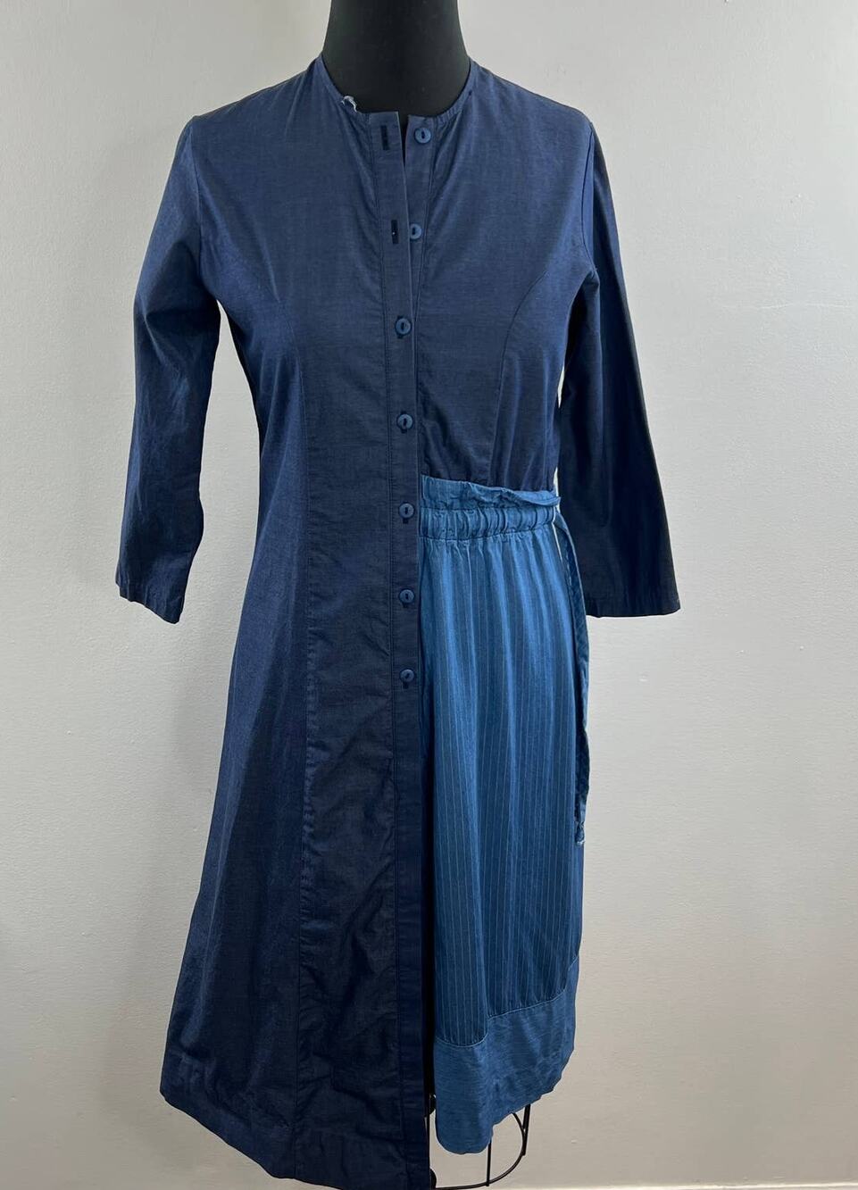 MOSS Fashion Statement Blue Colorblock Mix 3/4 Sleeve Midi Shirt Dress Canada XS
